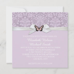 Elegant Lilac Tudor Damask Wedding Invite