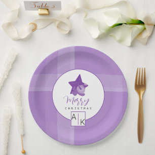 Elegant Lilac Violet Tartan Monogram Paper Plate