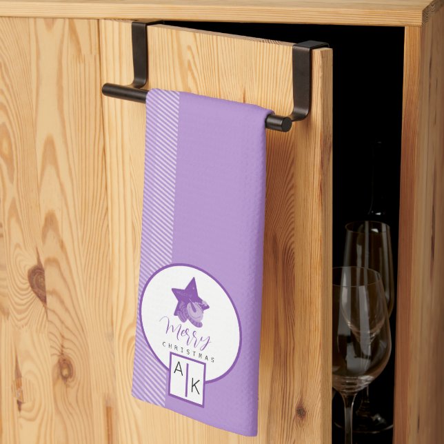 Elegant Lilac Violet Tartan Monogram Tea Towel (Thirds Fold)