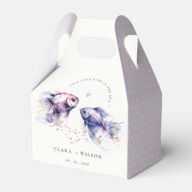 Elegant Lilac Watercolor Coastal Fish Wedding Favour Box (Front Side)