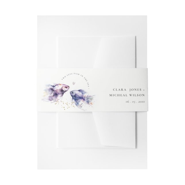 Elegant Lilac Watercolor Coastal Fish Wedding Invitation Belly Band (Front Example)
