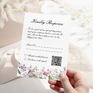 Elegant Lilac Watercolor Flowers Wedding RSVP Card