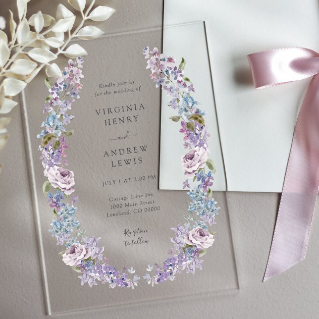 Elegant Lilac Wedding Acrylic Invitations (Elegant Lilac Acrylic Wedding Invitations by Painted Paperie
)