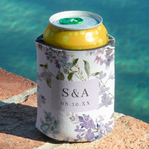 Elegant Lilac Wedding Monogrammed Can Cooler