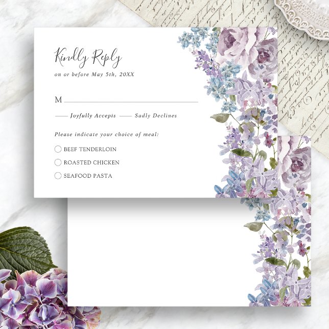 Elegant Lilac Wedding RSVP Card (Elegant Watercolor Lilac Floral Wedding RSVP Card by Painted Paperie
)