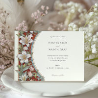 Elegant Lilies Art Nouveau Wedding Ivory Red