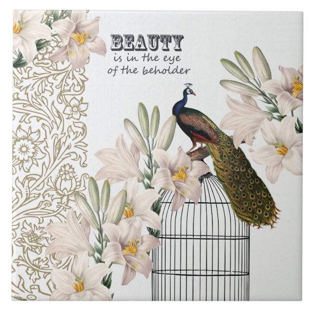 Elegant Lilies Peacock Tile (Front)