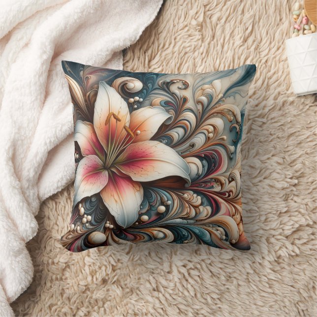Elegant Lily Among Intricate Swirls and Patterns Cushion (Blanket)