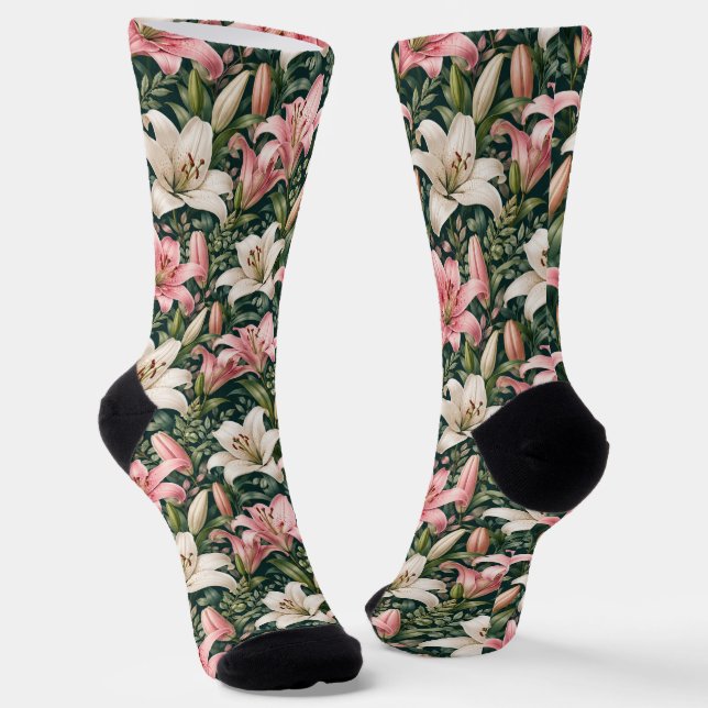 Elegant Lily and Foliage Composition Socks (Angled)