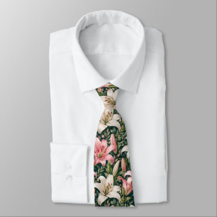 Elegant Lily and Foliage Composition Tie