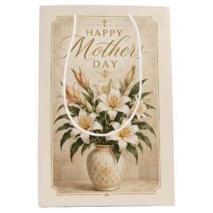 Elegant Lily Bouquet Mother's Day Greeting Medium Gift Bag