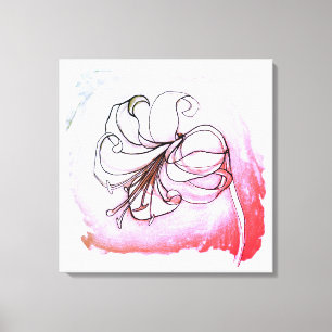 Elegant Lily Flower Pink & White Floral Drawing Canvas Print