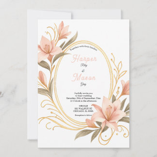 Elegant Lily Frame Gold Blush Wedding Invitation