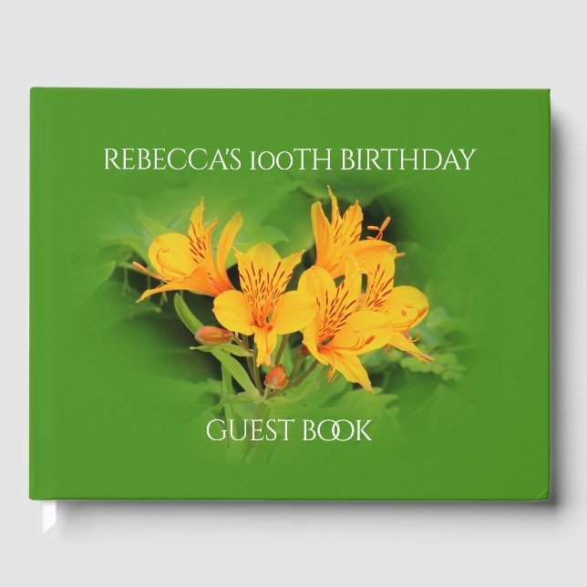 Elegant Lily of the Incas 100th Birthday Guest Book (Front)
