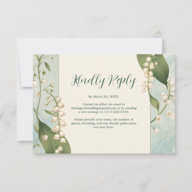 Elegant Lily of the valley Floral Wedding Horiz RSVP Card (Front)