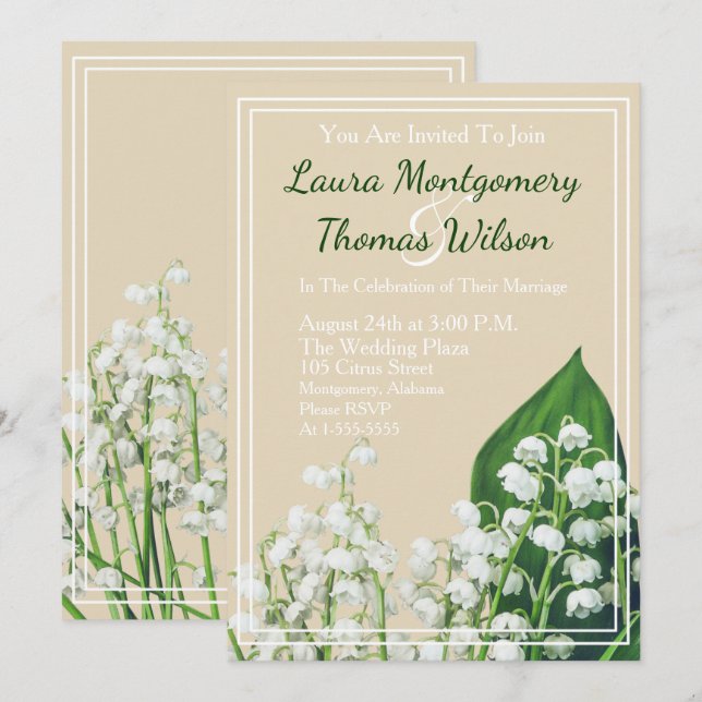 Elegant Lily of the Valley Flowers Wedding Invitation (Front/Back)