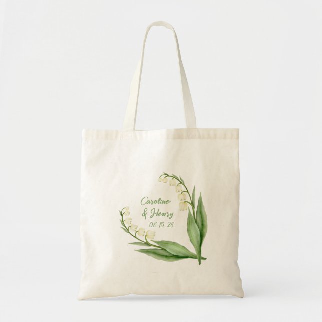 Elegant Lily of the Valley Personalised Wedding  Tote Bag (Front)