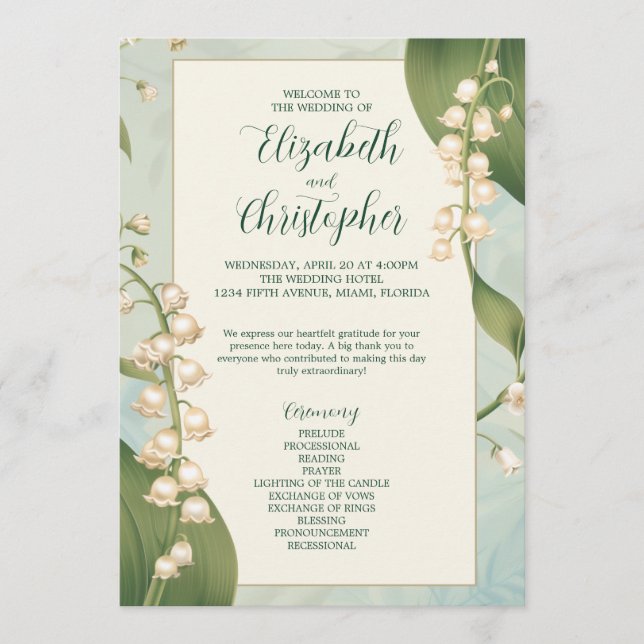 Elegant Lily of the valley Save The Date Wedding Programme (Front)