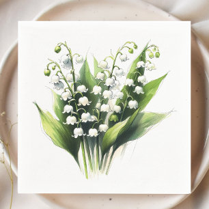 Elegant Lily of the Valley Watercolor Floral Napkin