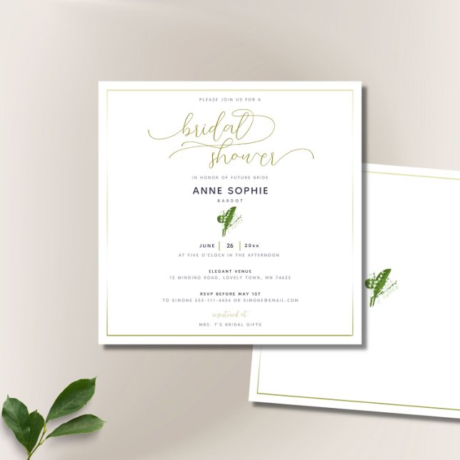Elegant Lily of Valley Gold Calligraphy Bridal Invitation (Creator Uploaded)