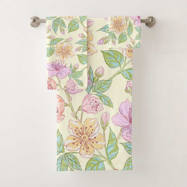 Elegant Lily Vintage Pastel Floral Bath Towels (Insitu)