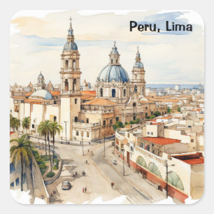 Elegant Lima Peru Watercolor Panorama View Square Sticker