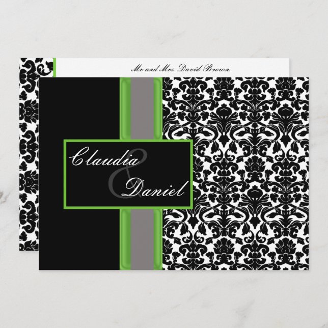 elegant lime damask wedding invitation (Front/Back)
