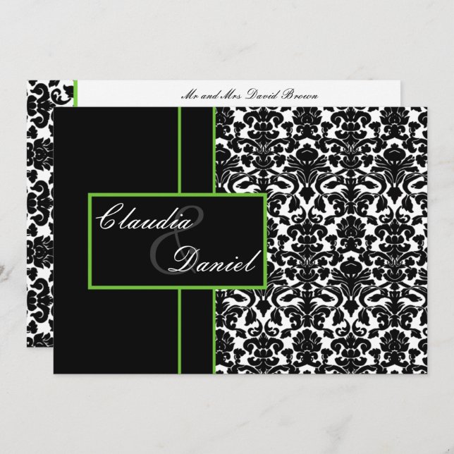 elegant lime damask wedding invitation (Front/Back)