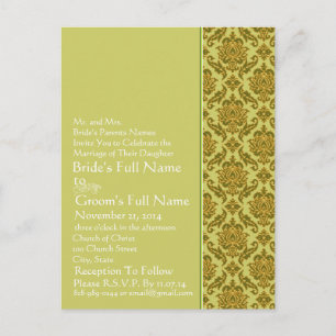 Elegant Lime & Gold Damask Wedding Invitation