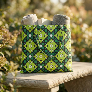 Elegant Lime Green Black & White Geometric Pattern Fabric