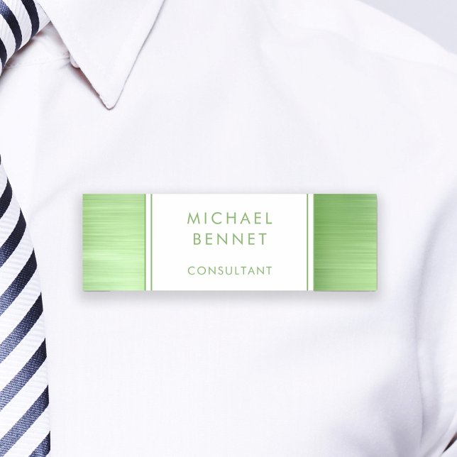 Elegant Lime Green Brushed Metallic Business Name Tag (Elegant Lime Green Brushed Metallic Business Name Tag)