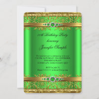 Elegant Lime Green Gold Damask Diamond Birthday