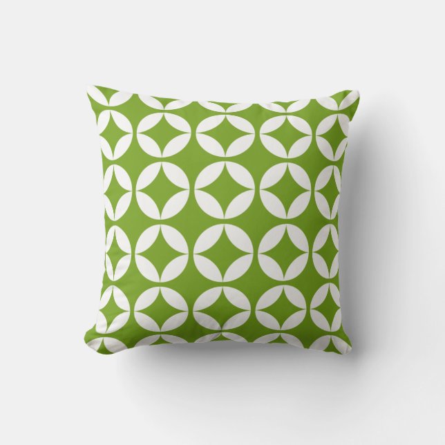 Elegant lime green, white geometric pattern outdoor cushion (Front)
