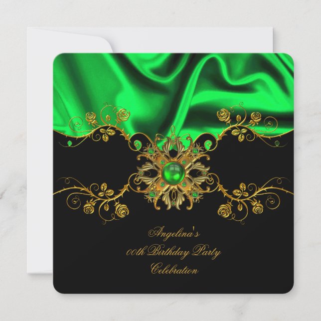 Elegant Lime Silk Jewel Black Gold Birthday Party Invitation (Front)