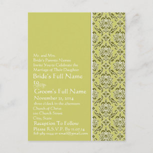 Elegant Lime & White Damask Wedding Invitation