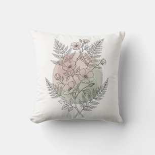 Elegant Line Art Blush Pink Wild Rose Floral Cushion