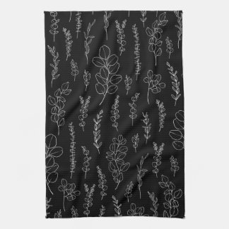 Elegant Line Art Eucalyptus Pattern   Tea Towel