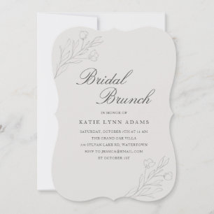 Elegant Line Art Floral Grey Bridal Brunch Invitation