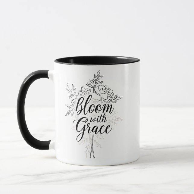 Elegant Line Art Flower Typography Mug (Left)