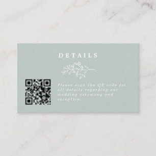 Elegant Line Art Leaf Sage Wedding QR Code Details Enclosure Card