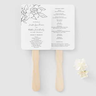 Elegant Line Art Magnolia Floral Wedding Program Hand Fan