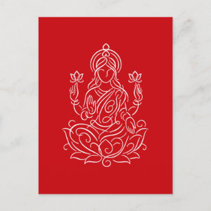 Elegant Line Art of Goddess Lakshmi on Lotus Holiday Postcard
