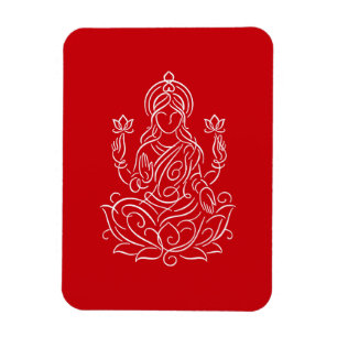 Elegant Line Art of Goddess Lakshmi on Lotus Magnet