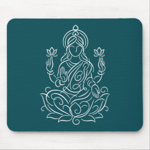 Elegant Line Art of Goddess Lakshmi on Lotus Mouse Pad