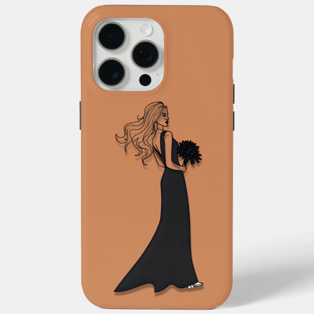 Elegant Line Art Woman in Black Dress Phone Case  (Back)
