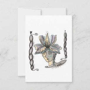 elegant line art woman portrait thank you card