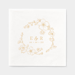 Elegant Line Drawn Blossoms Monogram Wedding Foil Napkins