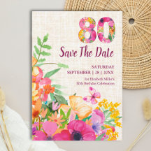 Elegant Linen 80th Birthday Floral Garden