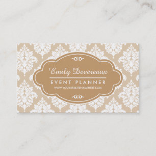 Elegant Linen Beige Damask Personalised Business Card