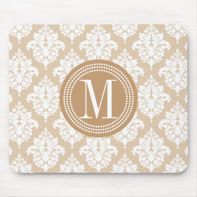 Elegant Linen Beige Damask Personalised Mouse Pad (Front)